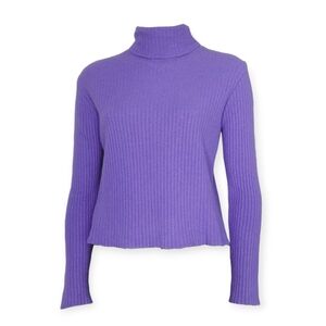 Vintage Cashmere Blend Rib Knit Purple Turtleneck Sweater Academia Old Money